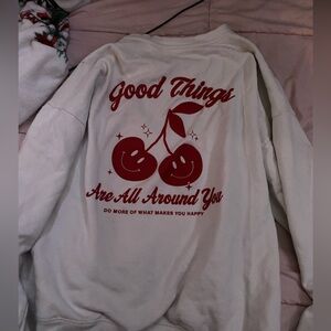 Aeropostale White Crew Neck Sweater with Red Cherry Design